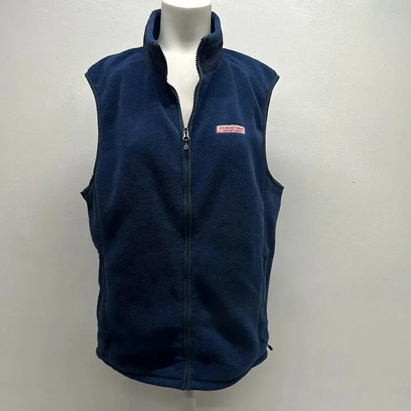 Vineyard Vines Fleece Vest Full Zip Sleeveless Navy Blue Pink Men's Size Small - Picture 1 of 10